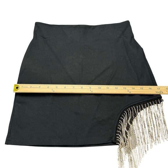 Shein Bodycon Black‎ Split Rhinestone Fringe Skirt Womens SIze S 4 - Picture 6 of 9